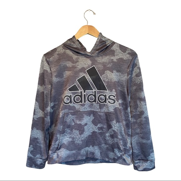 Adidas Warp Camo Badge of Sport Hoodie Sweatshirt Gray Black Large - Picture 5 of 7